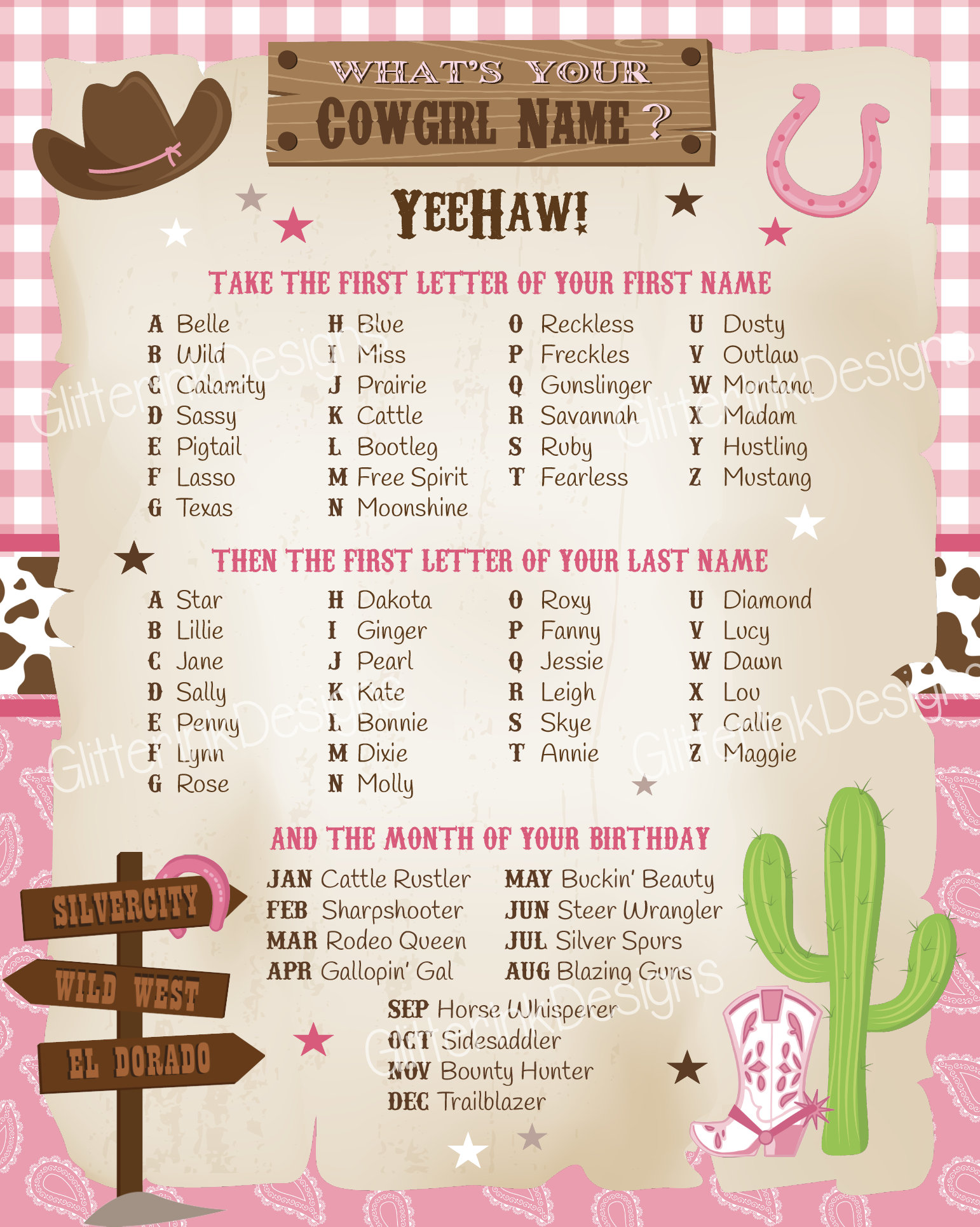 What's Your Cowgirl Name Printable Party Game, Wild West Cowboy Rodeo ...