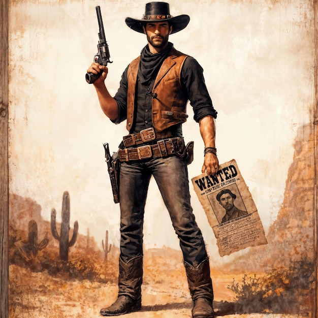 Premium Photo | Photo of bounty hunter cowboy man with wanted sign ...