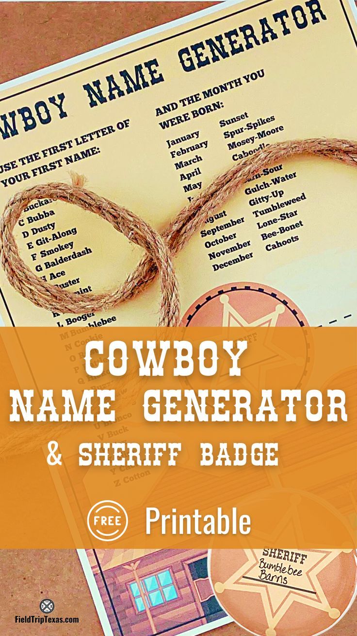 Cowboy Name Generator & Sheriff Badge | Free Printable | Cowboy names ...