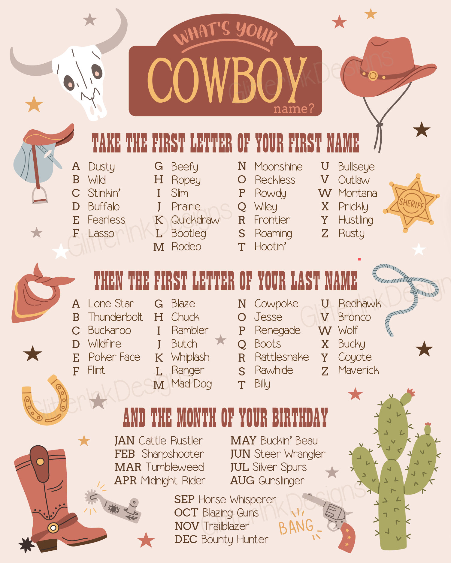 What's Your Cowboy Name Printable Party Game, Wild West Space Cowboys ...